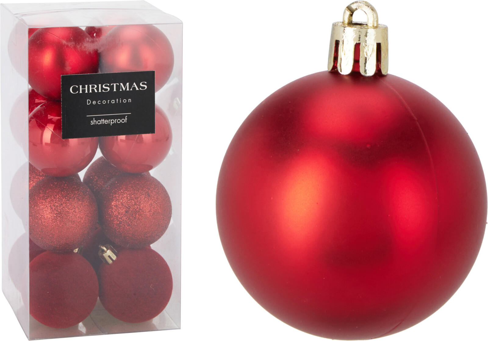 CHRISTBAUMKUGEL Basic Rot 16er Set 5/5/5 cm Kunststoff - Rot, Kunststoff (5/5/5cm) - Mondex