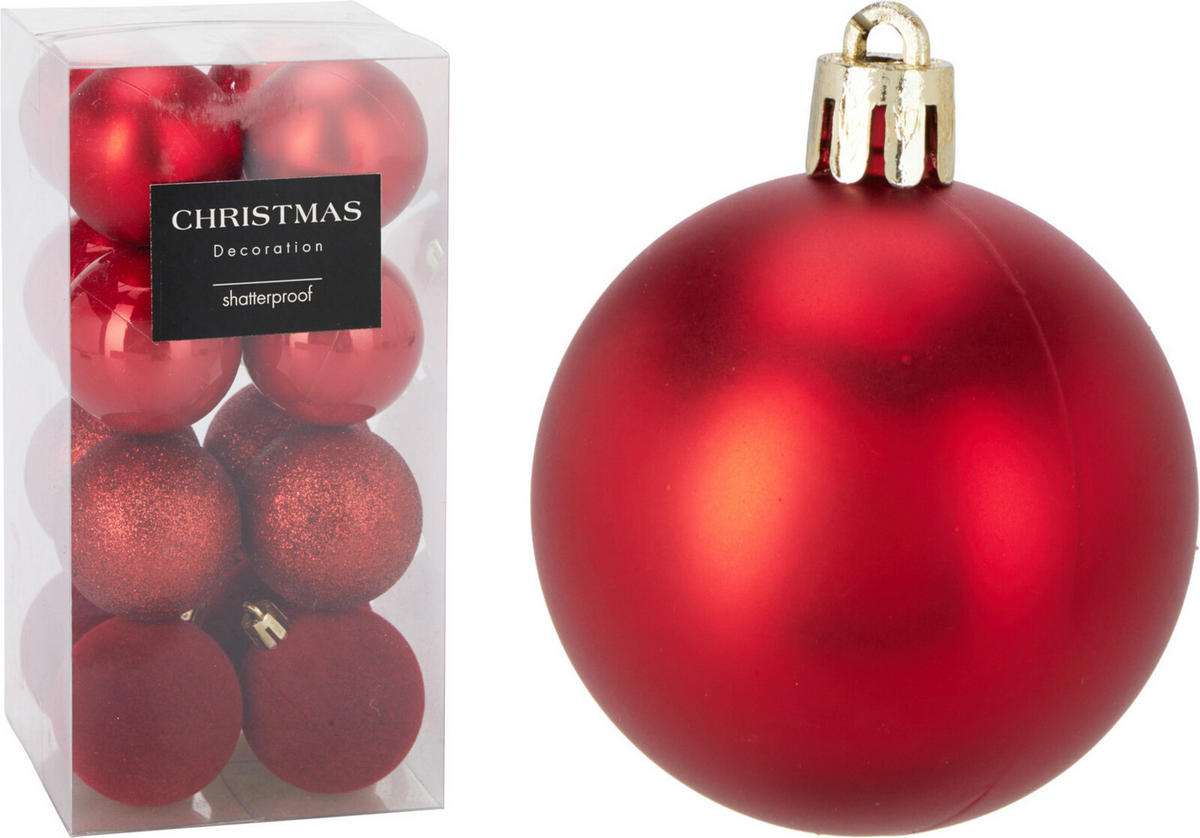CHRISTBAUMKUGEL Basic Rot 16er Set 5/5/5 cm Kunststoff - Rot, Kunststoff (5/5/5cm) - Mondex