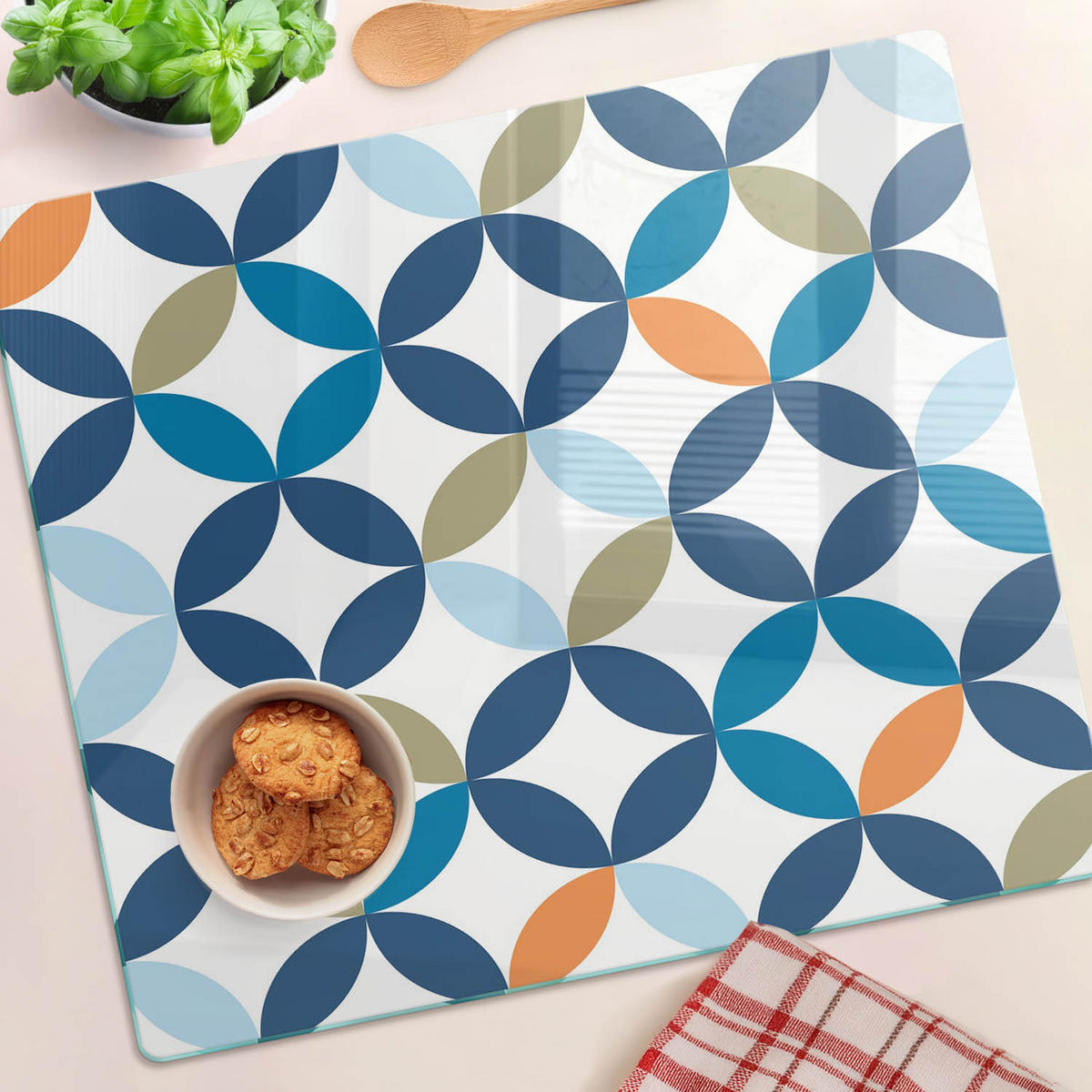 GLASPLATTE 60x52 cm Geometrische Figuren - Blau, Glas (60/0.4/52cm) - TULUP