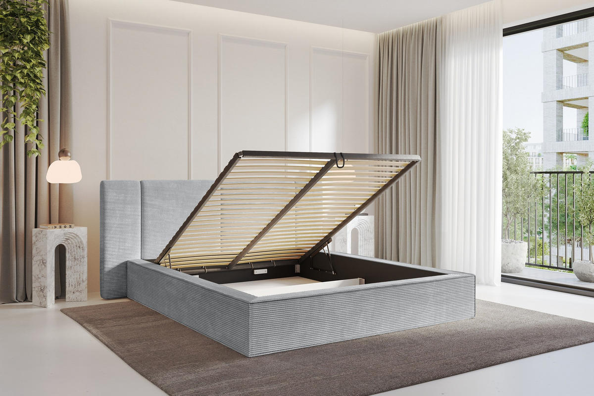 POLSTERBETT mit Bettkasten und Lattenrost, Boxbett ohne Matratze - RIVO 200x200 Grau - Anthrazit, Holzwerkstoff/Textil (200/200cm) - ALTDECOR