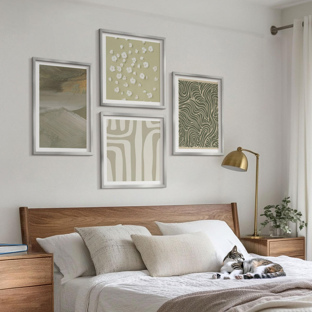 WANDBILDER 4er Set - 50x50 cm & 40x60 cm Silberner Rahmen - Abstrakte Boho-Muster - Silberfarben, Kunststoff (50/50cm) - ArtPrintCave