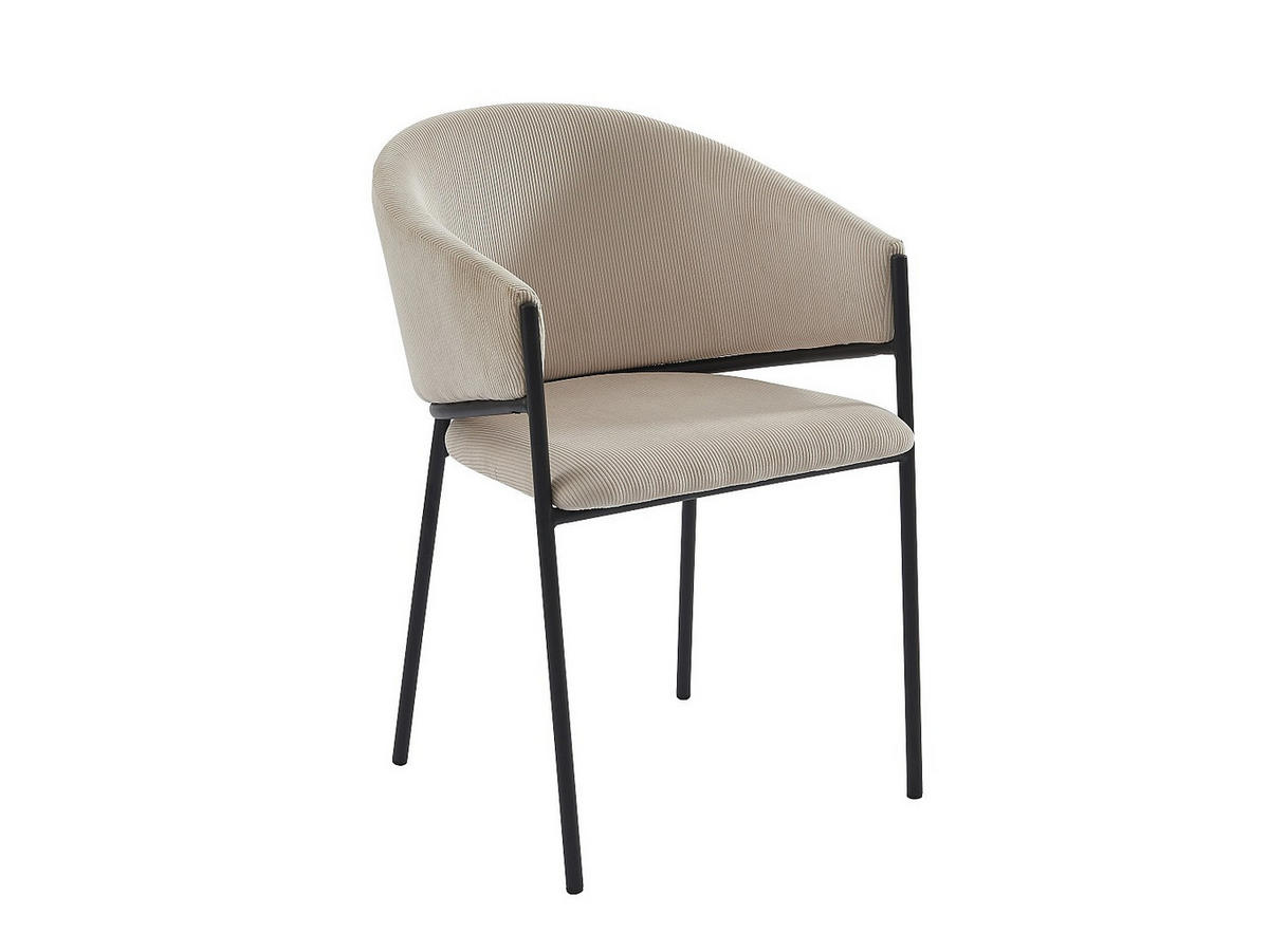 STUHL mit Armlehnen 6er-Set - Cord & Schwarzes Metall - Cremefarben - ORDIDA - Creme, Textil (61/80/53cm) - Pascal Morabito