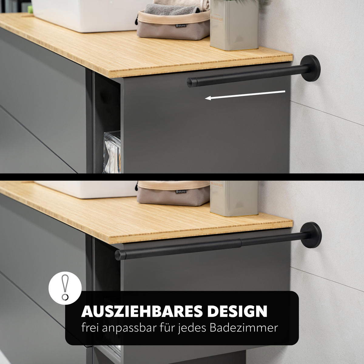 TELESKOPHANDTUCHSTANGE PIAZZA BLACK, Edelstahl, schwarz - Schwarz, Metall (50/6/6cm) - bremermann