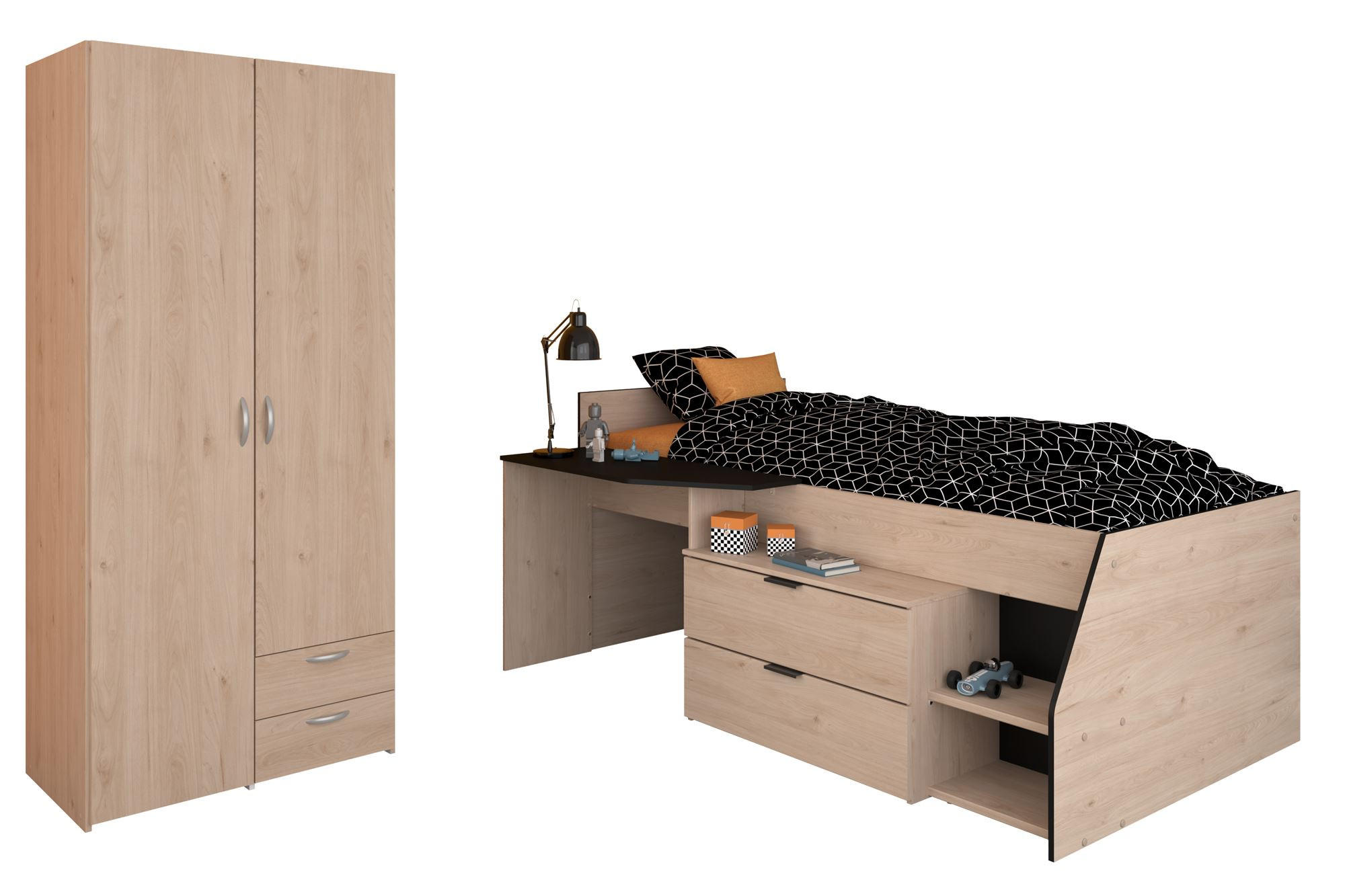 KINDERZIMMER SET Parisot Milky 2-tlg. Holzdekor Weiß/Eiche - Eichefarben/Schwarz, Kunststoff (100/1/200cm) - 58aufmkessel
