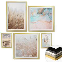 WANDBILDER 5er Set - 50x50 cm & 20x30 cm & 40x60 cm Goldrahmen - Strand, Boot, Muscheln, Gras, Boho-Stil - Goldfarben, Kunststoff (40/60cm) - ArtPrintCave
