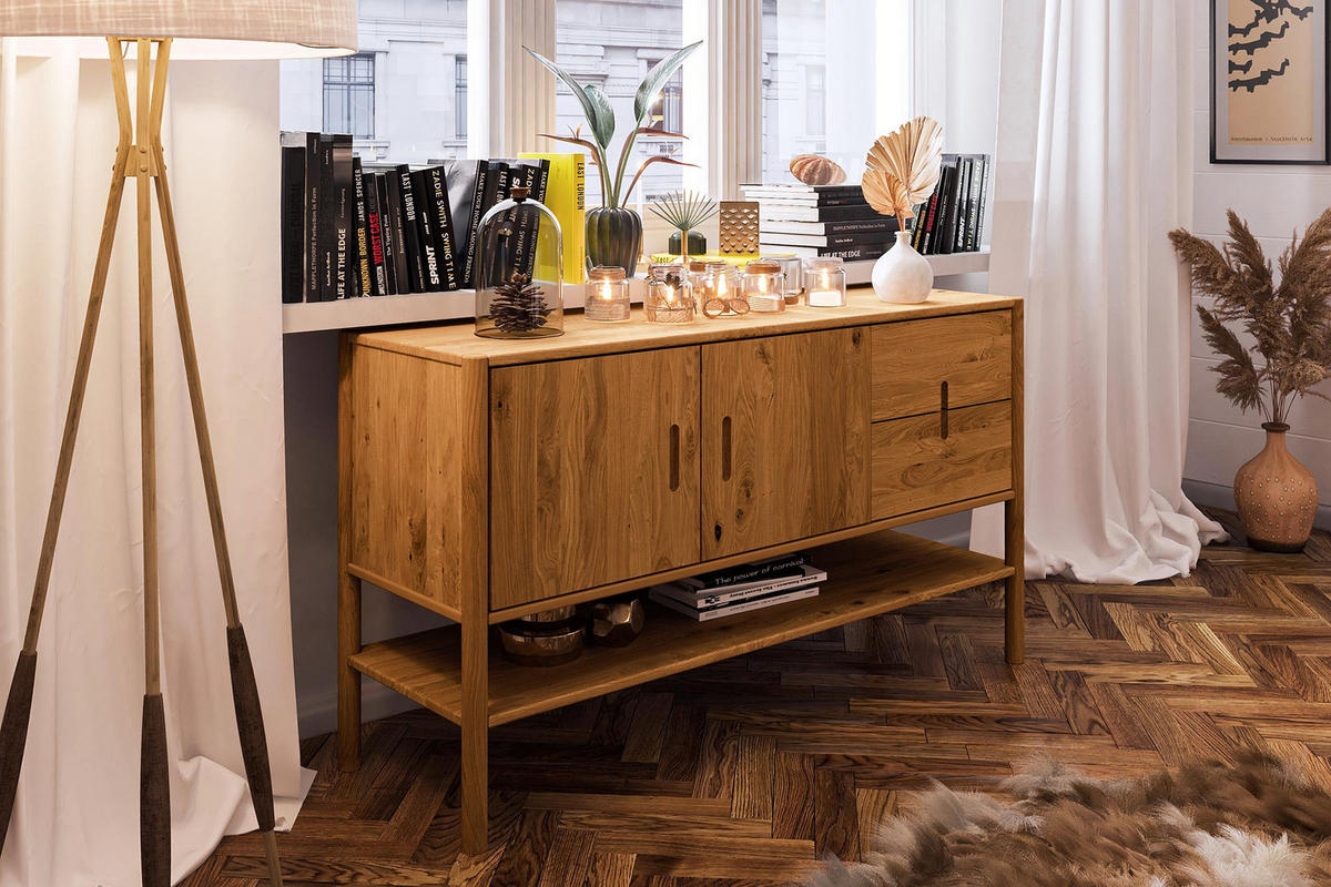KOMMODE INA Wildeiche - Dunkelbraun, Holz (142/81/46cm) - byoak