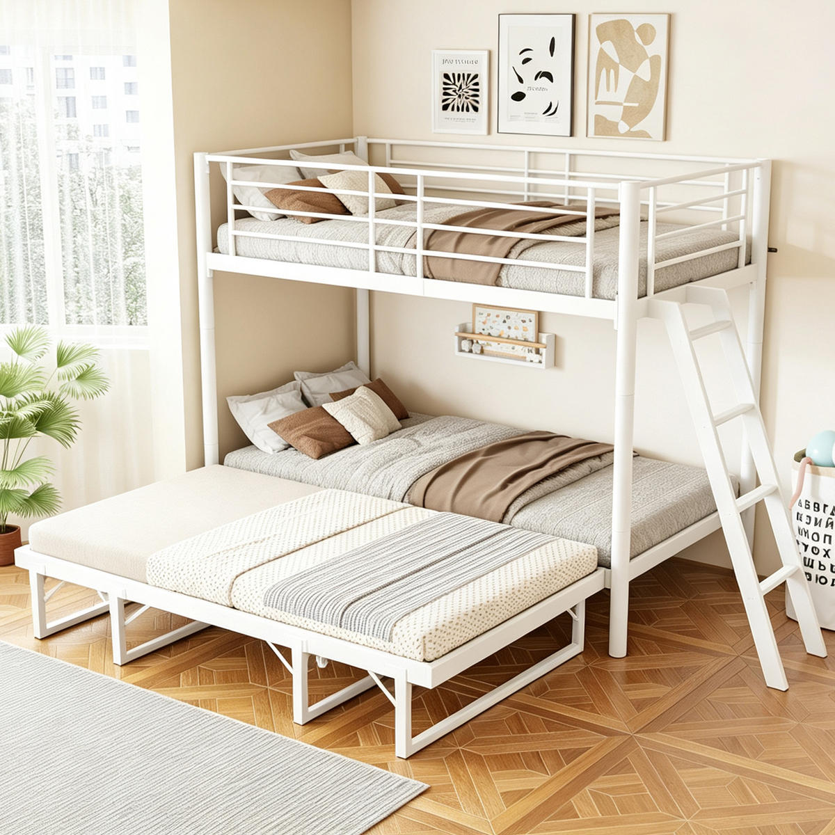 ETAGENBETT 90/200 cm mit Ausziehbett, DE-41598, in Weiß - Weiß, Metall (90/200cm) - ComfortXL