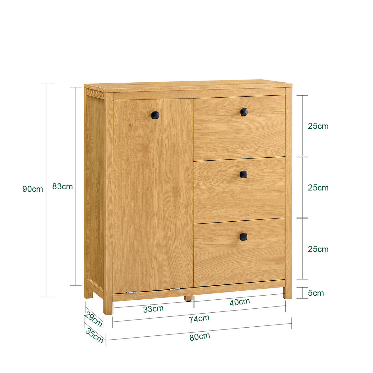 WÄSCHESCHRANK Dunkelnatur - Naturfarben, Holzwerkstoff (80/90/35cm) - SoBuy