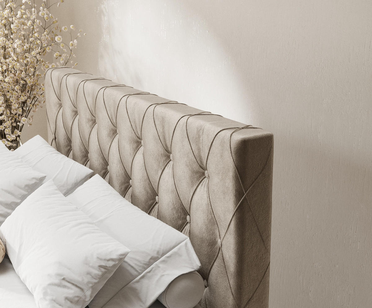 BOXSPRINGBETT Otus Beige 180/200 cm mit Latex-Topper - Beige/Silberfarben, Holz/Holzwerkstoff (180/200cm) - Maison de Reve