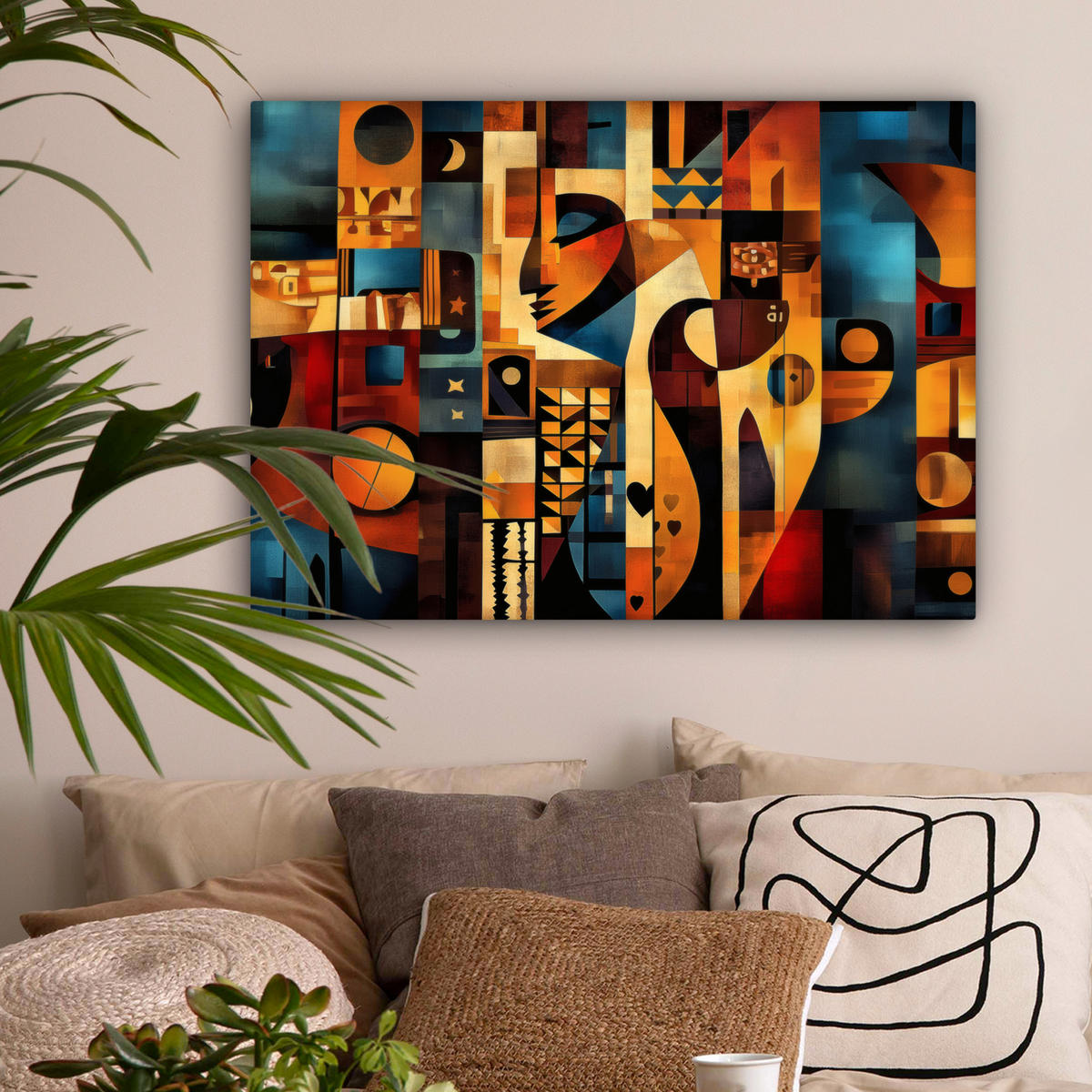 LEINWANDBILD Figuren - Abstrakt - Symbole Wandbilder 80x60 cm - Terracotta, Textil (80/60cm) - MuchoWow