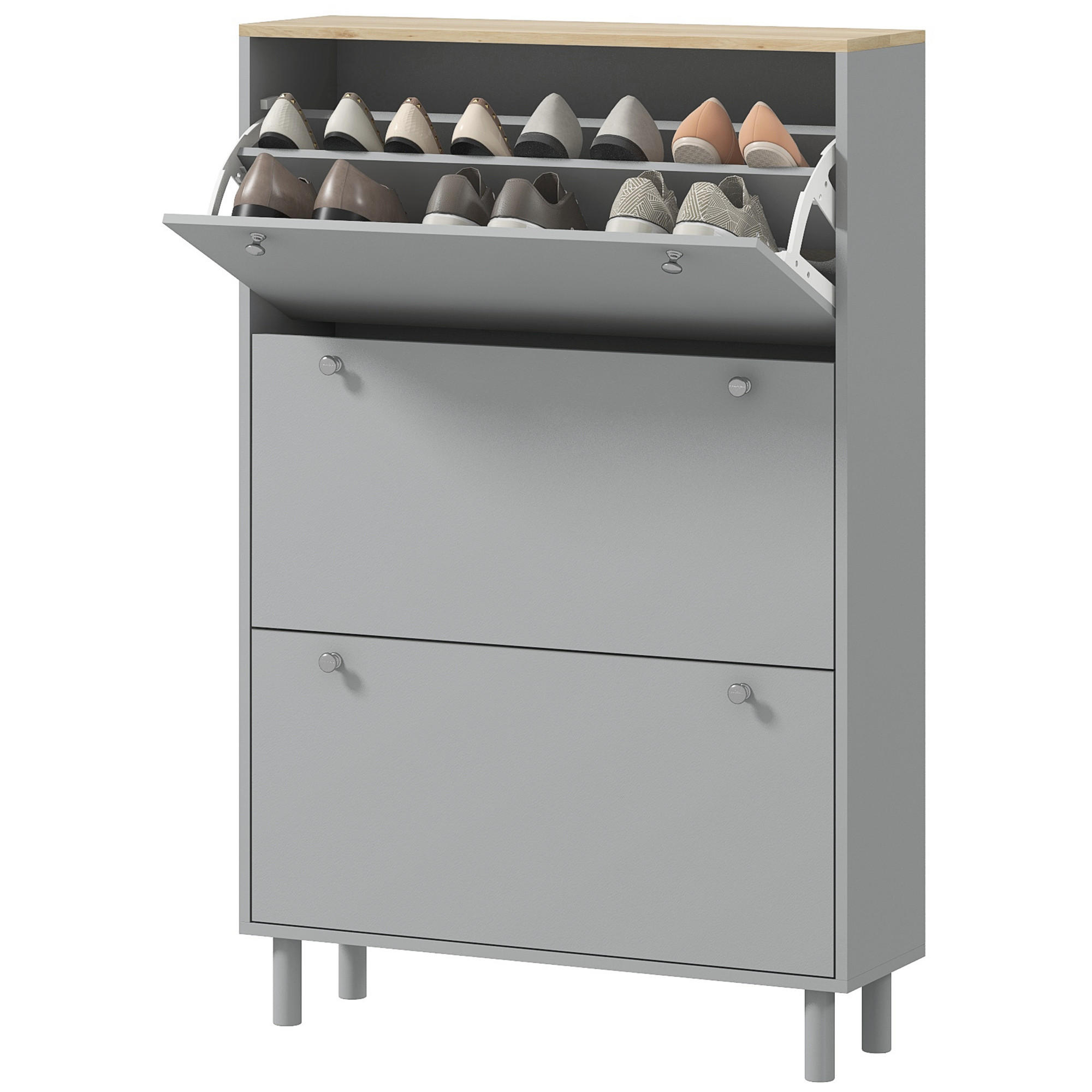 SCHUHSCHRANK für 24 Paar Schuhe mit 3 Klappschubladen und verstellbaren Einlegeböden, 80 x 23,5 x 121 cm, grau - Grau, Holzwerkstoff (80/121/23.5cm) - HOMCOM