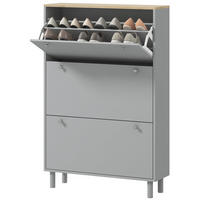 SCHUHSCHRANK für 24 Paar Schuhe mit 3 Klappschubladen und verstellbaren Einlegeböden, 80 x 23,5 x 121 cm, grau - Grau, Holzwerkstoff (80/121/23.5cm) - HOMCOM