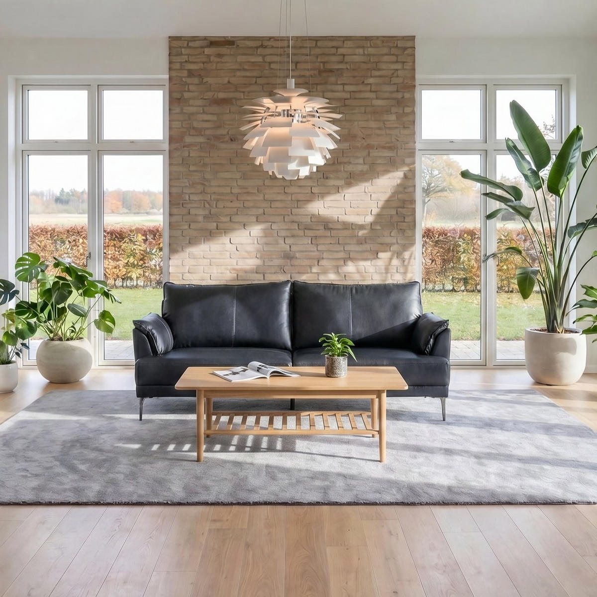 DREISITZER-SOFA Echtleder Schwarz - Schwarz, Leder/Metall (195/88/90cm) - Furnhouse