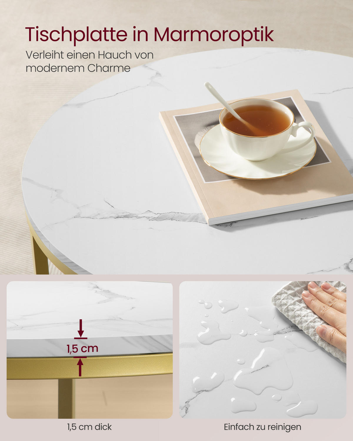 COUCHTISCH Binni - Goldfarben, Holzwerkstoff (65/65/46cm) - VASAGLE