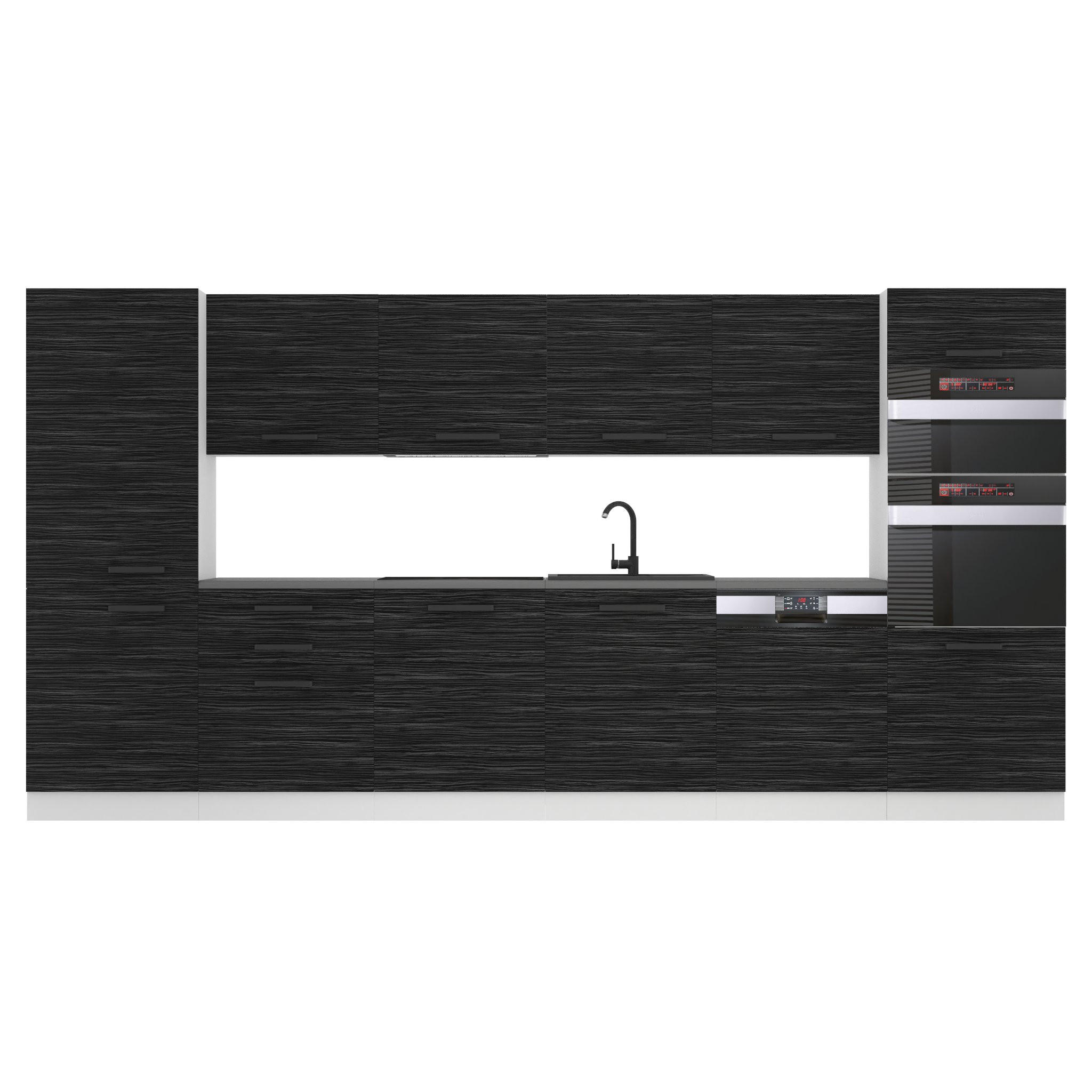 KÜCHENZEILE Naomi 360 cm, ohne Arbeitsplatten, Königliches Ebenholz - Schwarz, Holz (360/204/60cm) - B BELINI GROUP