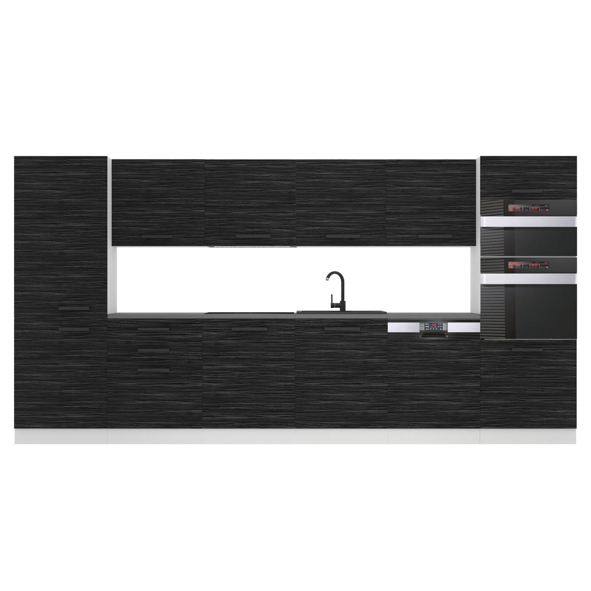 KÜCHENZEILE Naomi 360 cm, ohne Arbeitsplatten, Königliches Ebenholz - Schwarz, Holz (360/204/60cm) - B BELINI GROUP