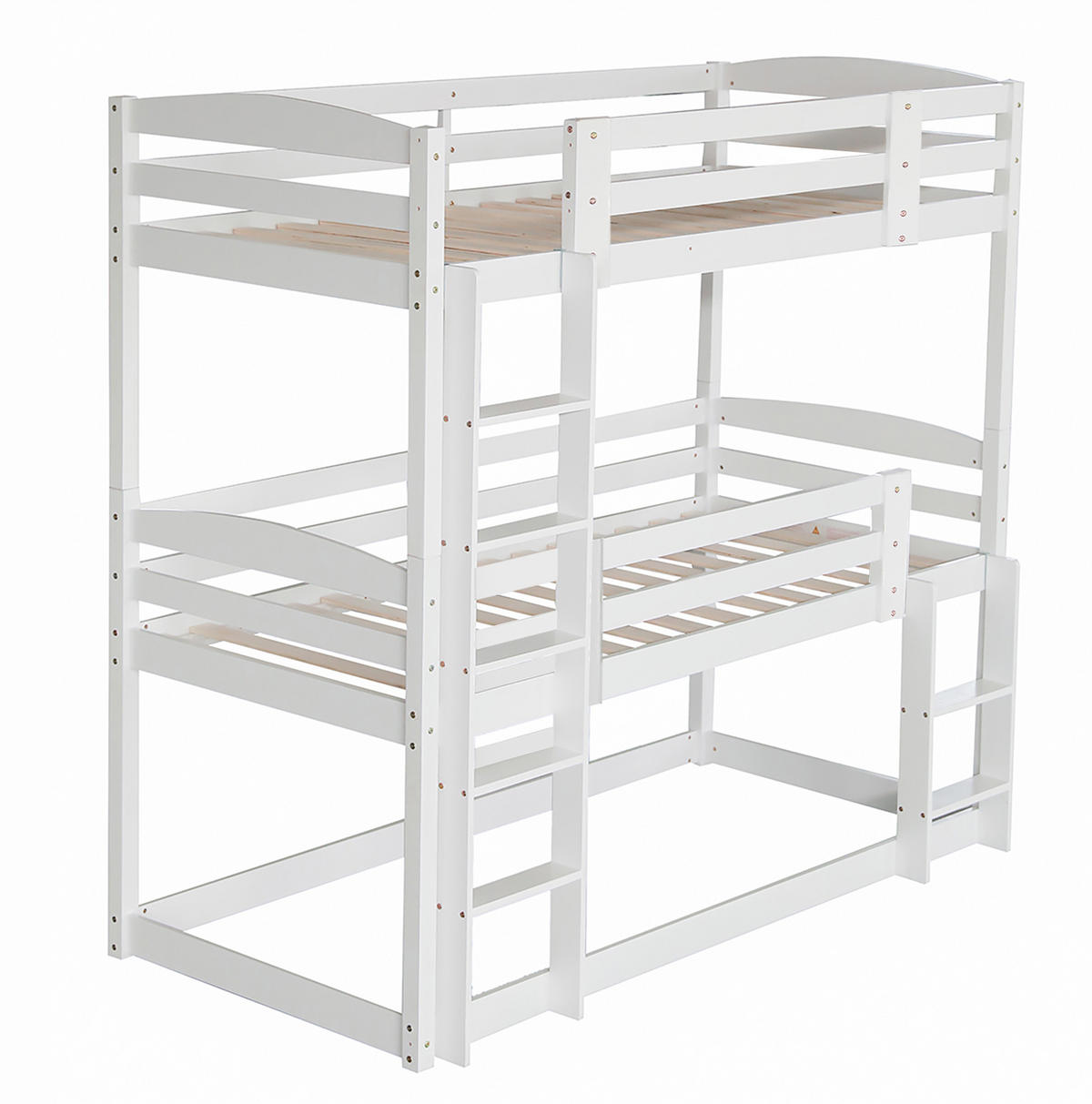ETAGENBETT 90/200 cm aus Holz, 3 Schlafplätze, teilbar, mit 2 Leitern und Absturzsicherung, Weiß - Weiß, Holz (90/200cm) - Redom