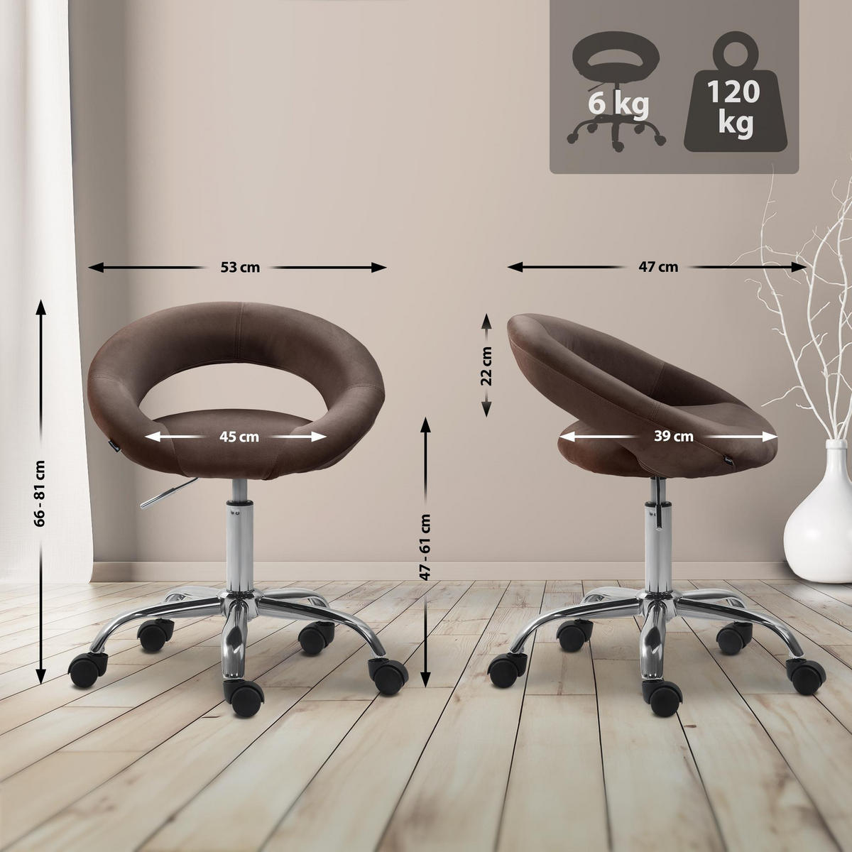 HOCKER Samt braun - Braun, Textil/Metall (53/66/47cm) - CLP