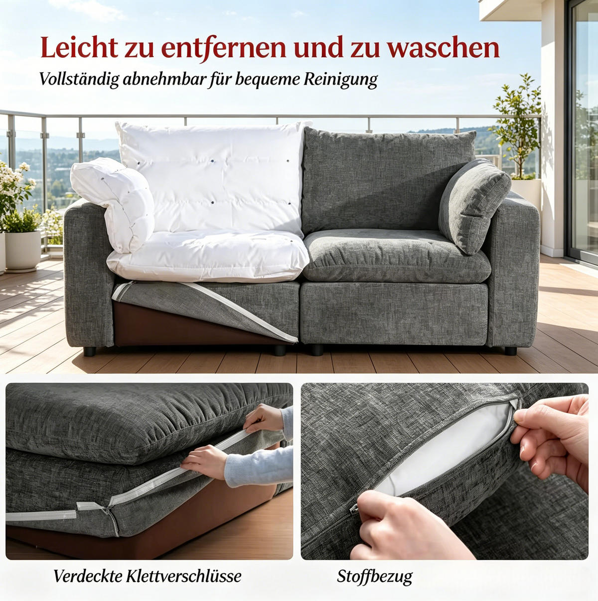 SOFA Modulares Design 180 x 91 x 83 cm Grey - Grau, Holzwerkstoff (180/83/91cm) - Meubliv