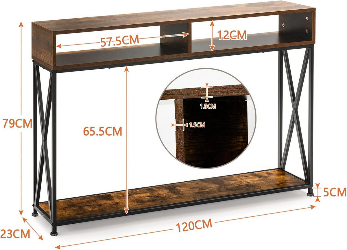 KONSOLENTISCH 79cm Braun - Braun, Holz (120/23/79cm) - COSTWAY