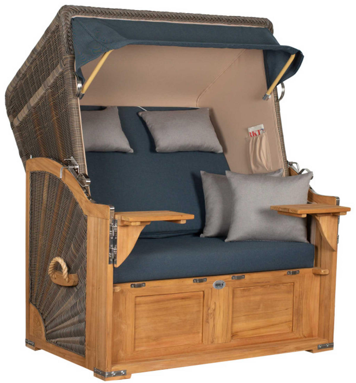 STRANDKORB SEEBLICK 2 Sitzer Teak - Blau/Braun, Metall (125/170/80cm) - Mr. Deko