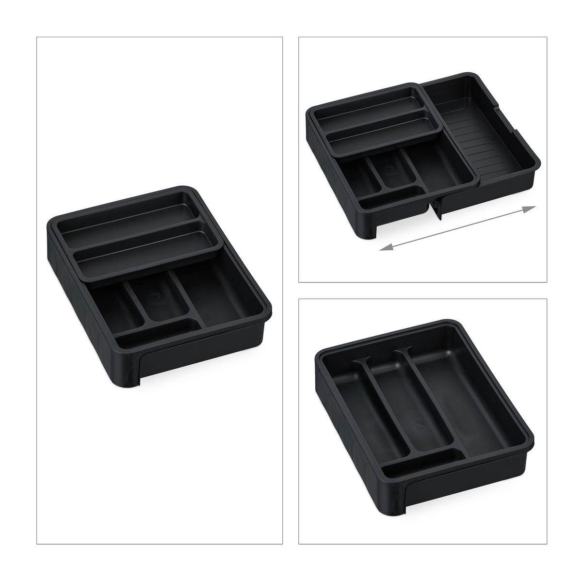 BESTECKKASTEN - Schwarz, Kunststoff (23.5/6.5/31.5cm) - Relaxdays