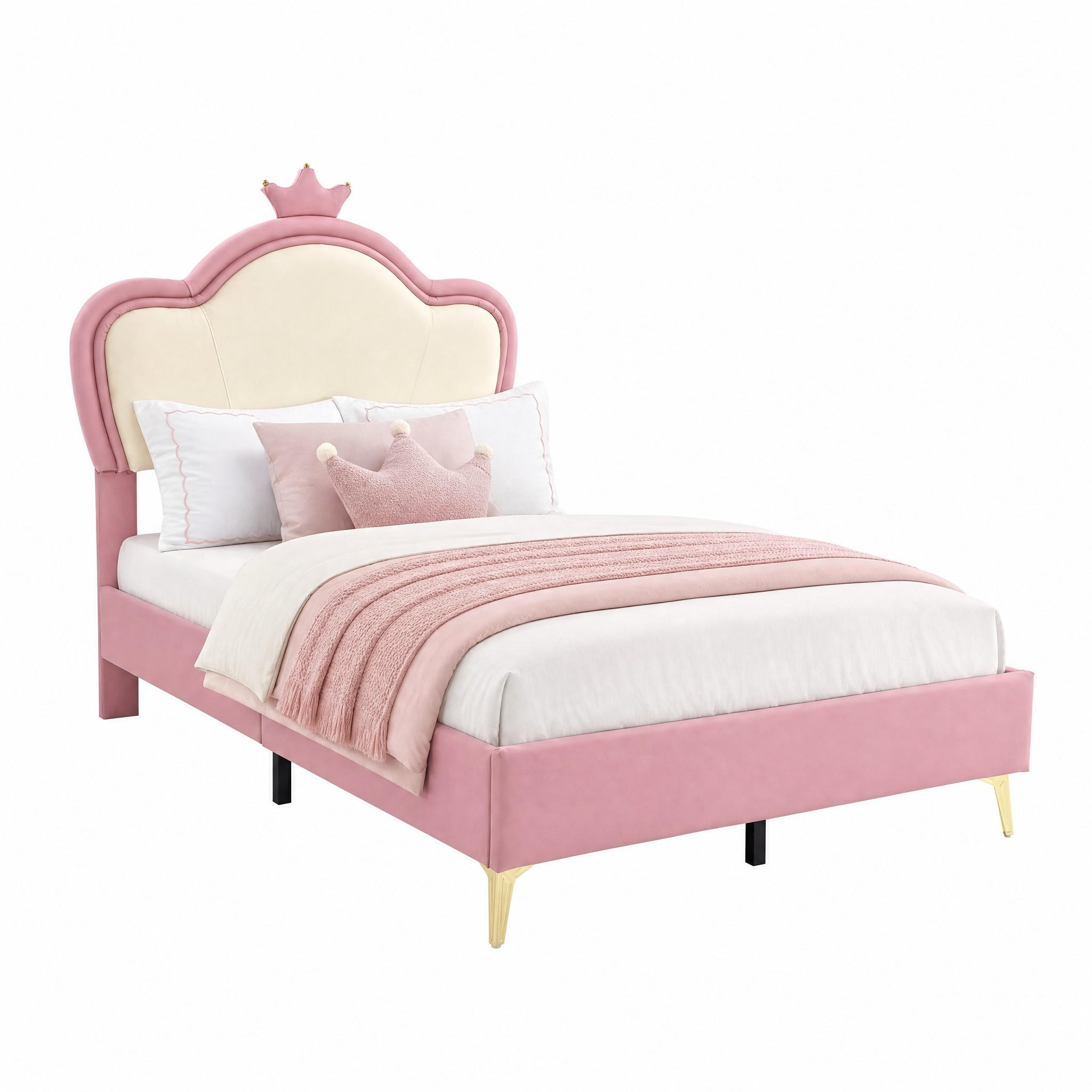 KINDERBETT mit Polsterkopfteil 90x200 cm PU White+Pink - Weiß, Holz (90/200cm) - Meubliv