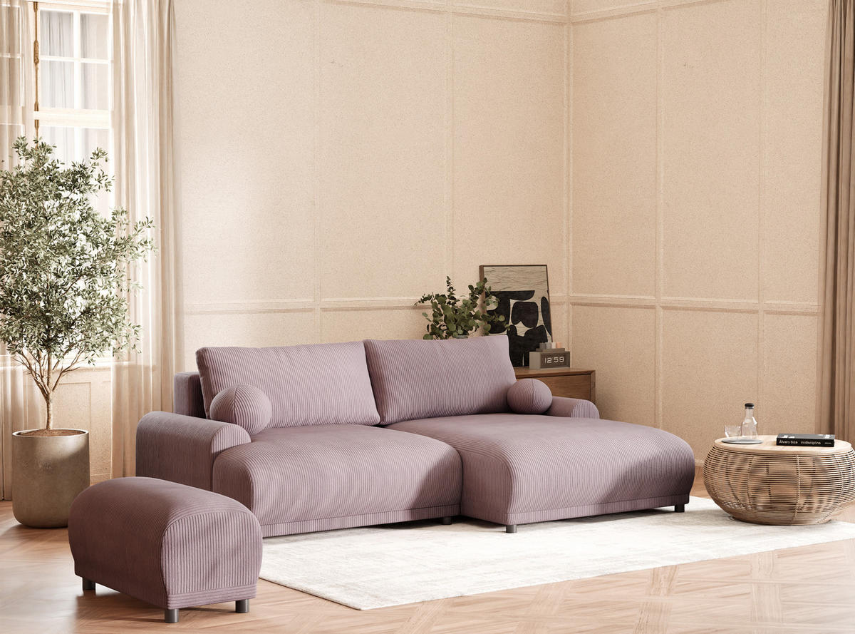 ECKSOFA MIT SCHLAFFUNKTION Tallin Lila Samtstoff - Flieder/Schwarz, Holz/Holzwerkstoff (240/145cm) - Maison de Reve