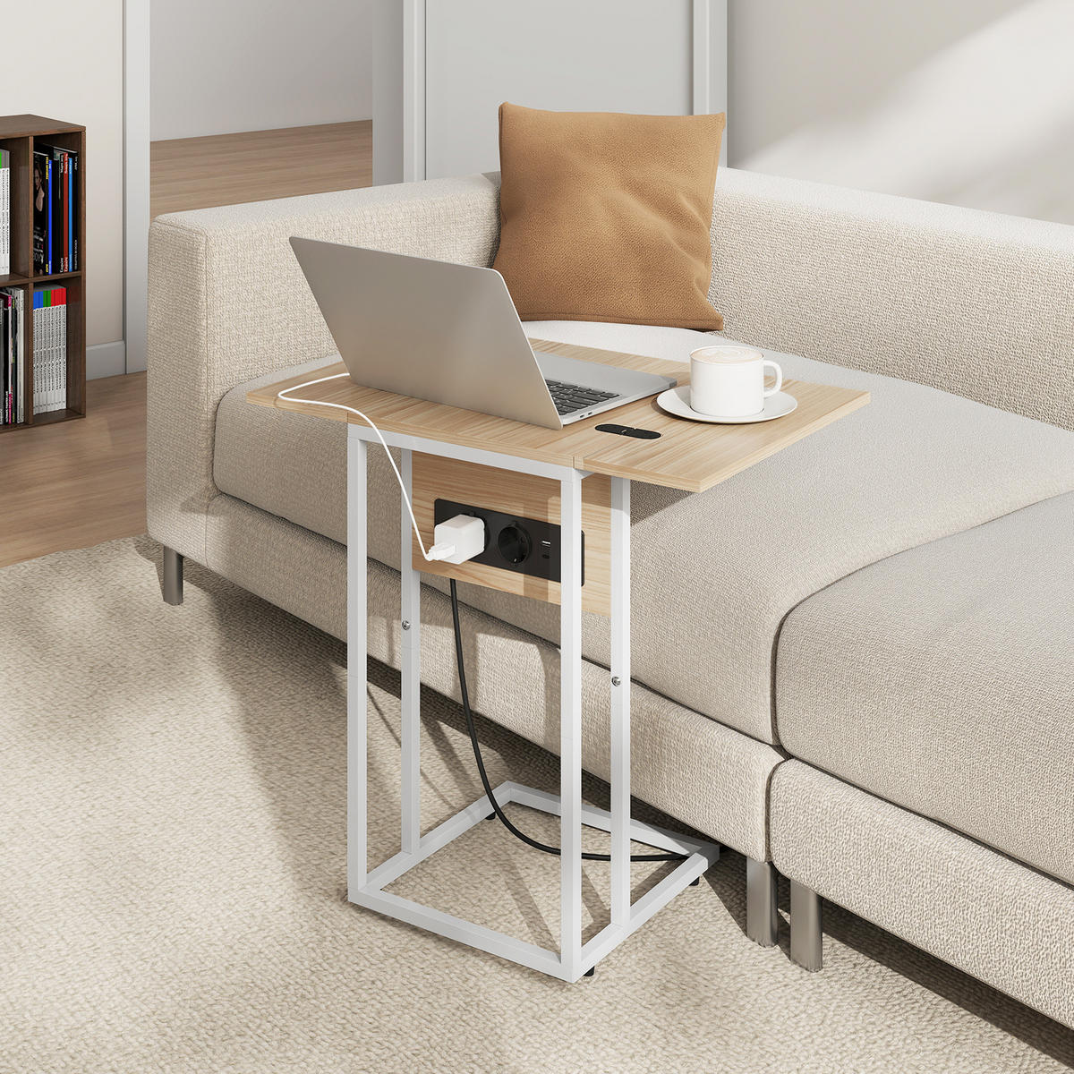 BEISTELLTISCH MDF, Metall Naturholz - Beige/Naturfarben, Holzwerkstoff/Metall (39/29/57cm) - HOMCOM