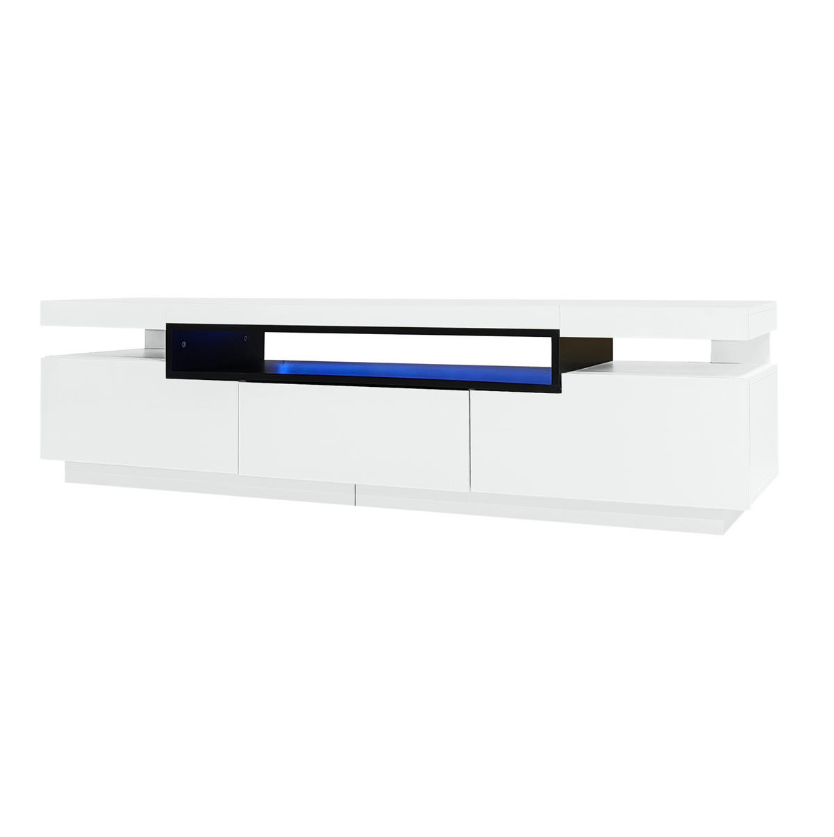 TV-SCHRANK aus Holzwerkstoff 160x39x42 cm Weiß mit 3 Schubladen, LED-Beleuchtung und Hochglanzfront - Weiß, Holzwerkstoff (160/42/39cm) - Modfu