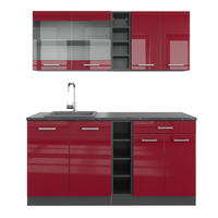 SINGLEKÜCHE R-Line Rot Hochglanz/Anthrazit 160 cm ohne Arbeitsplatte - Anthrazit/Rot, Holzwerkstoff (160/81.6/46cm) - Vicco