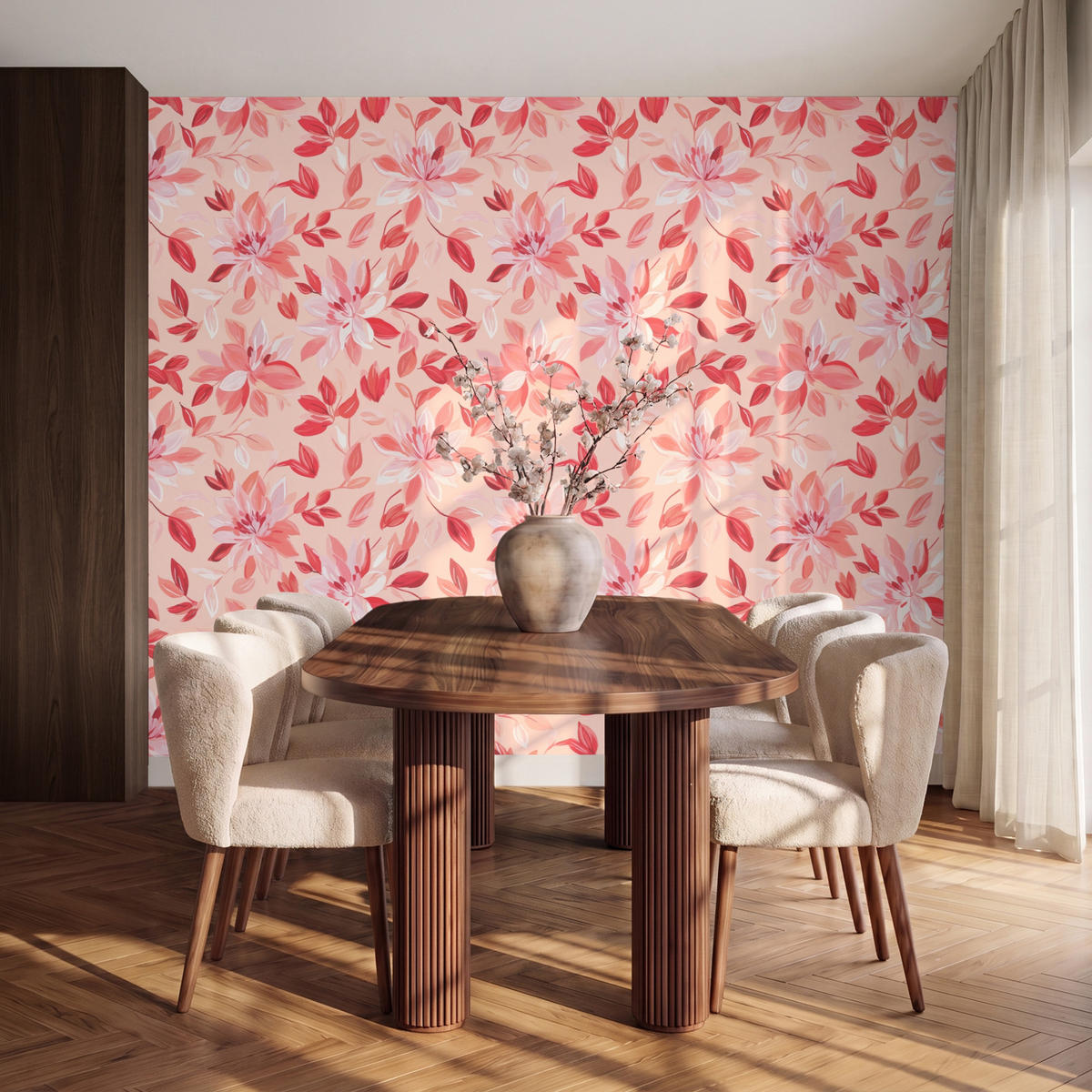 TAPETE - Botanisch - Blumen - Rot - 240x200 cm - Koralle, Papier (240/200cm) - OnlyWow