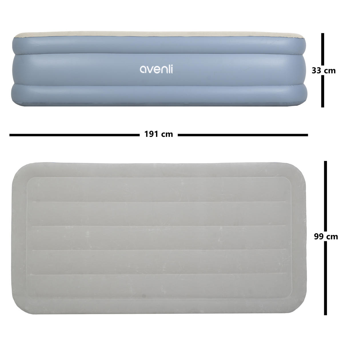 LUFTBETT Luftmatratze selbstaufblasend 191 x 99 x 33 cm mit integrierter Pumpe - Grau/Hellblau, Kunststoff (99/191cm) - Avenli