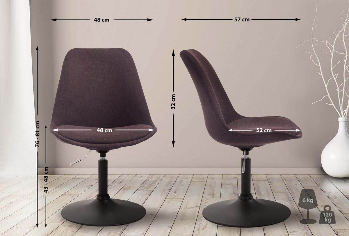 DREHSTUHL Stoff braun - Schwarz/Braun, Textil/Metall (48/76/57cm) - CLP