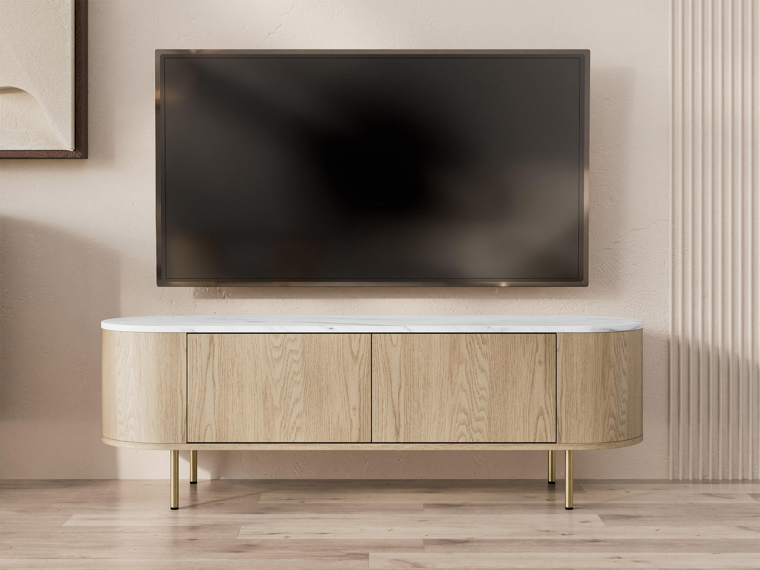 TV-LOWBOARD Lygrint 140 2D - Eichefarben/Goldfarben, Holzwerkstoff/Metall (139/45/40cm) - MIRJAN24