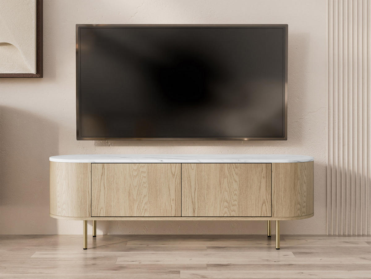 TV-LOWBOARD Lygrint 140 2D - Eichefarben/Goldfarben, Holzwerkstoff/Metall (139/45/40cm) - MIRJAN24