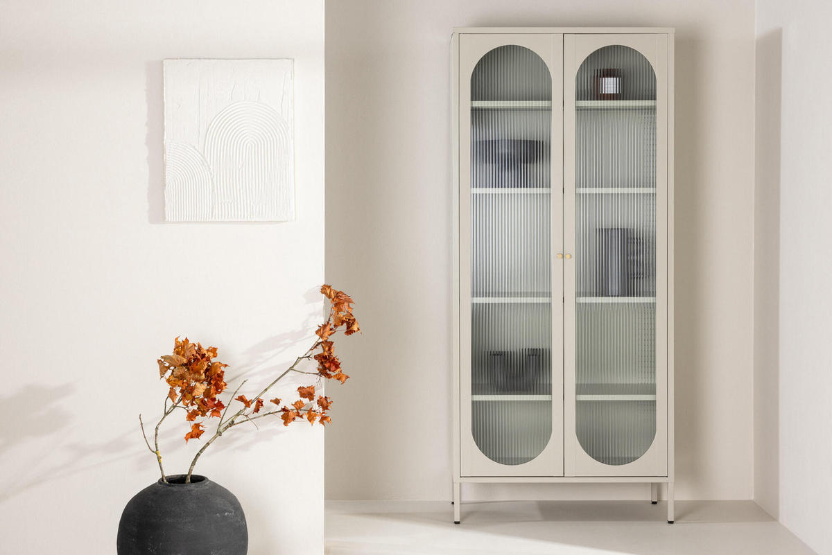 VITRINE LIMA Beige 80x35x180 cm - Beige, Metall (80/180/35cm) - FURNLUX