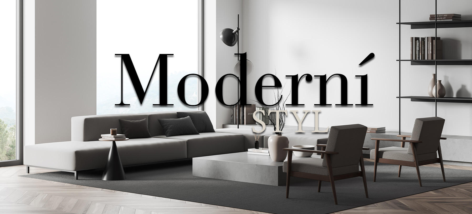 Moderní obývací pokoj v šedé barvě inspirace