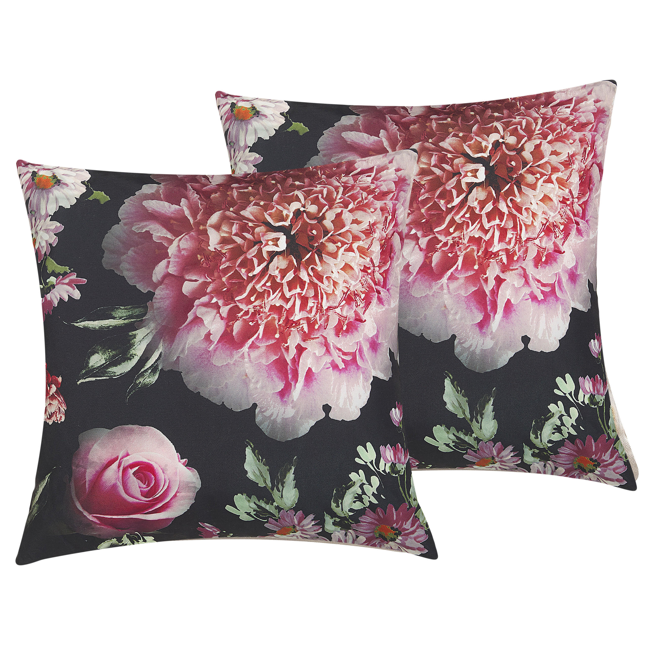DEKOKISSEN 2er-Set Schwarz 45/45 cm Hedera - Schwarz, Textil (45/45cm) - Beliani