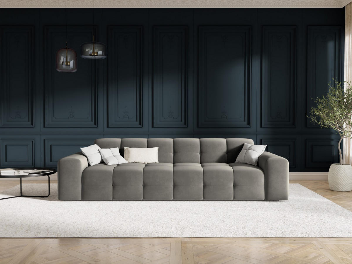 SOFA Kendal aus Samt dunkelgrau 4 Sitzplätze - Dunkelgrau, Textil (255/79/103cm) - Micadoni