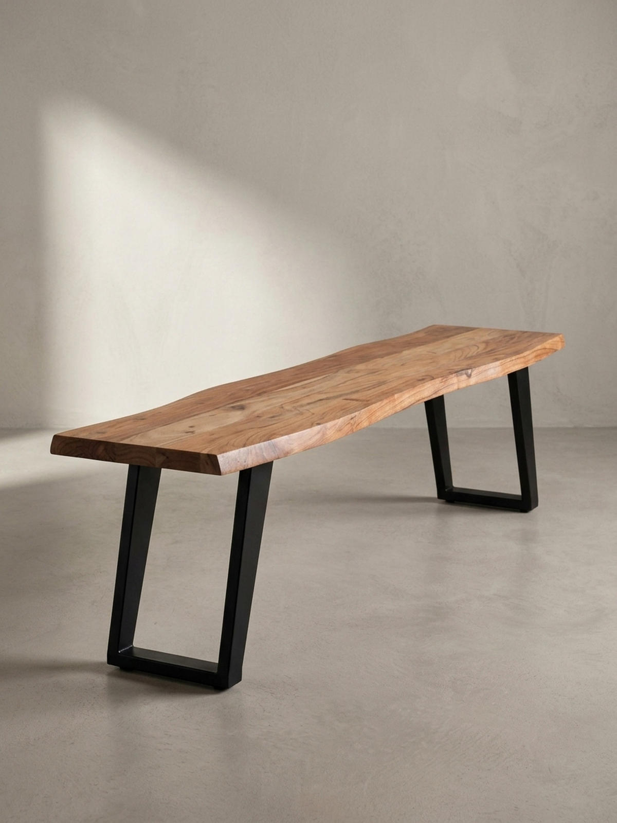ESSZIMMERBANK Massivholz Metall Baumkante U-Beine, Akazie 140x40x46 cm - Schwarz/Braun, Holz/Metall (140/46/40cm) - KADIMA DESIGN