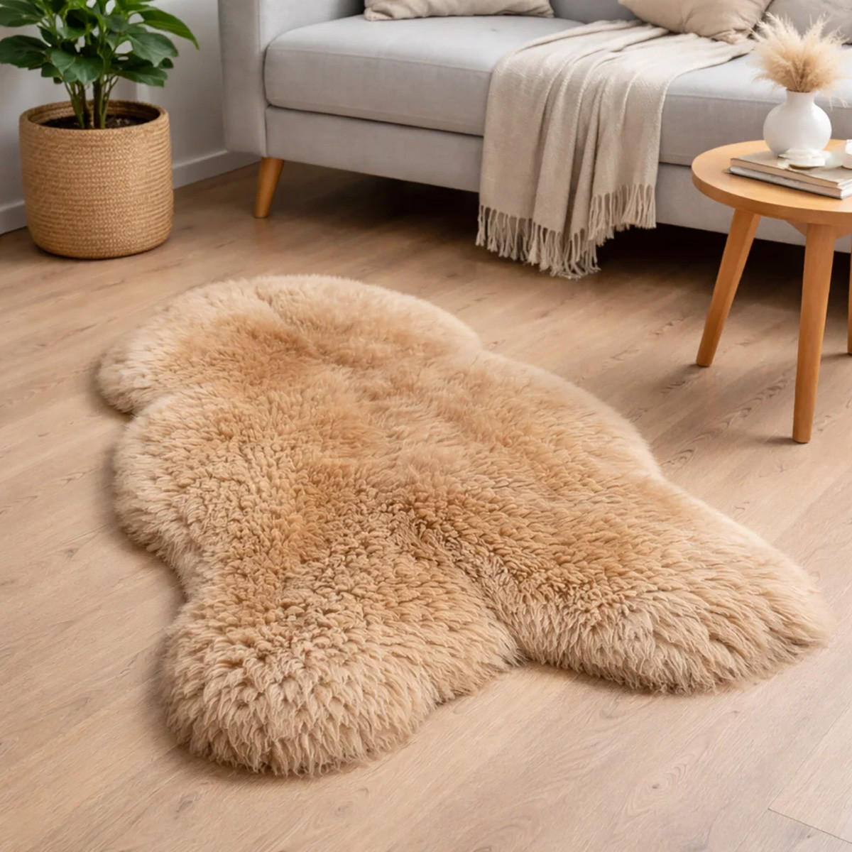 SCHAFFELL Premium Lammfell Natur ungeschoren weiche Wolle Beige dyed ca. 105 cm - Beige, Fell (55/105cm) - Provellus