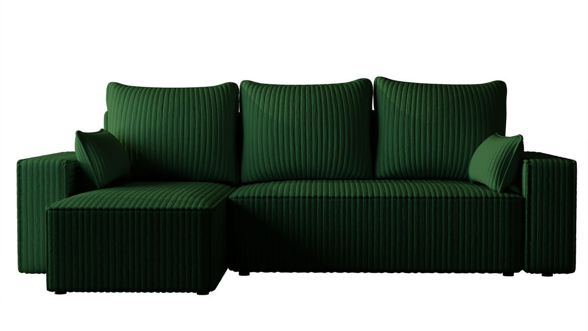 ECKSOFA Tobi mit Bettkasten und Schlaffunktion, L-Form/XL-Form, Cordstoff, Universal - Waldgrün, Holzwerkstoff (246/145cm) - 4ALL HOME