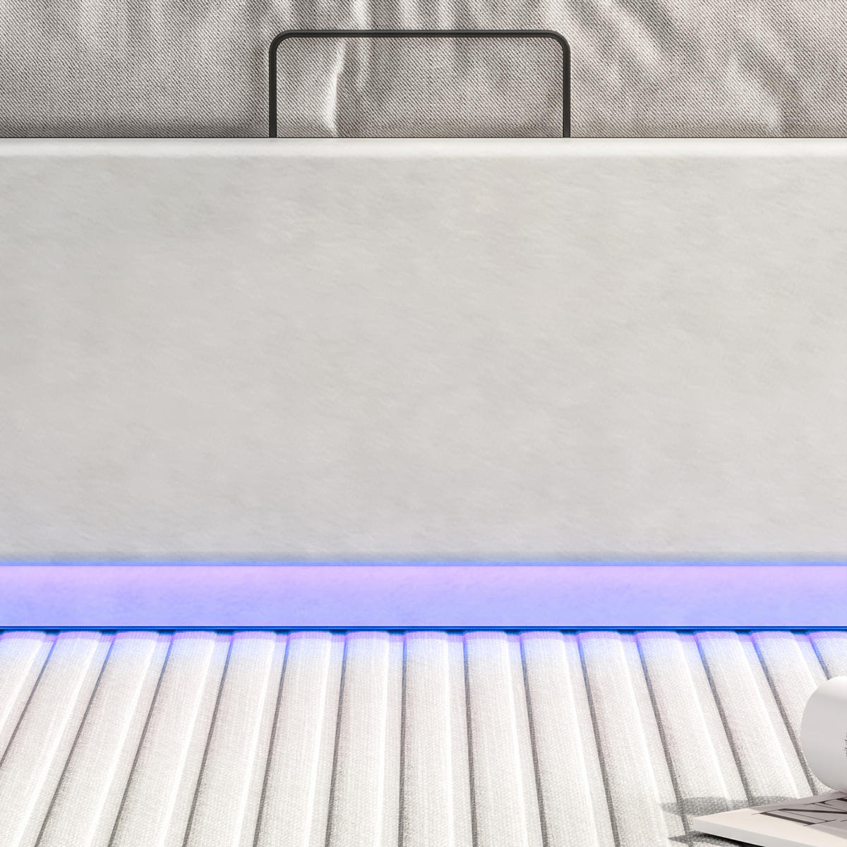 POLSTERBETT 140x200 cm, Beige, mit LED & USB-Typ-C-Ladeanschluss - Beige, Textil/Metall (140/200cm)