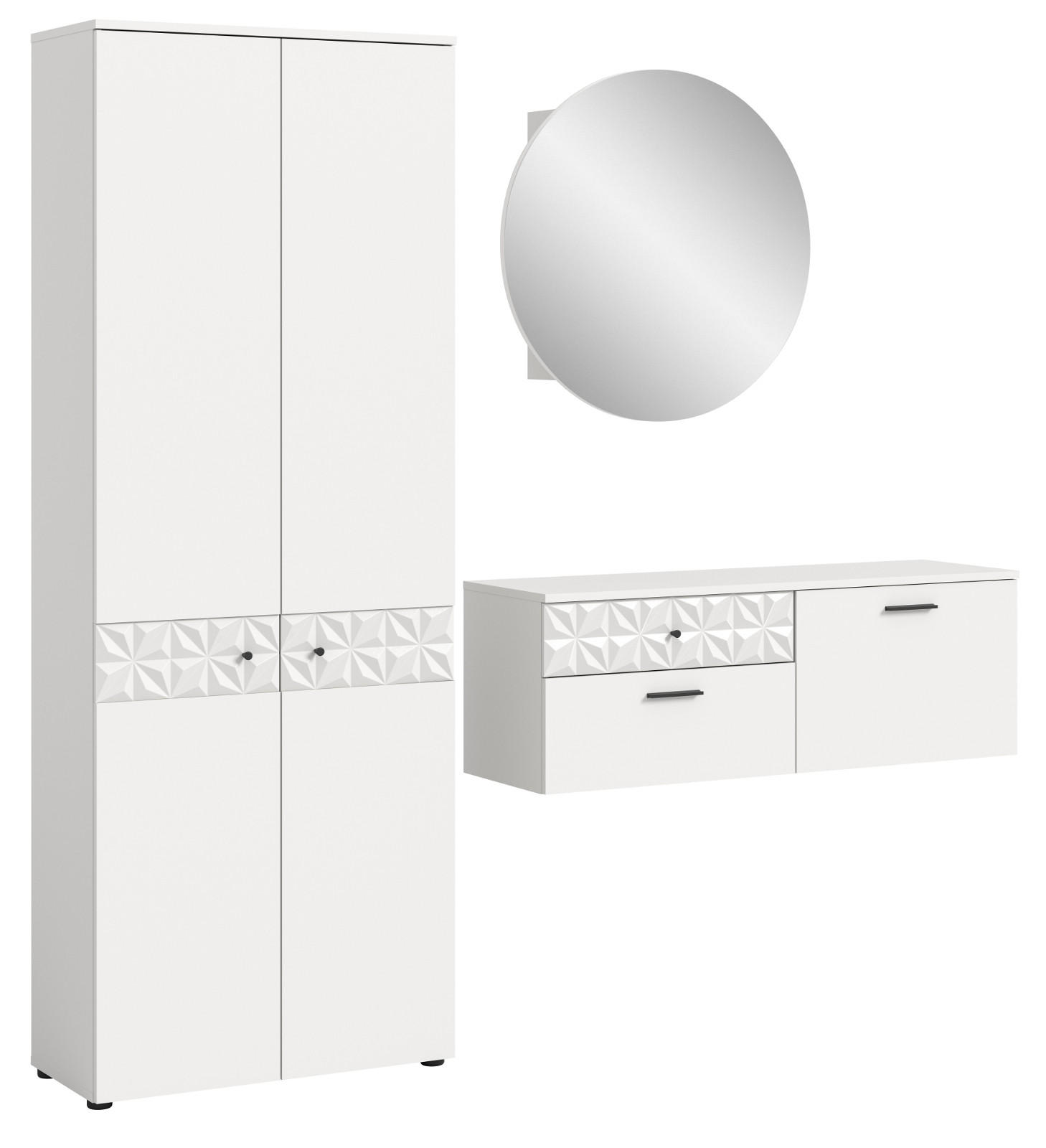 GARDEROBE Set weiß Hochglanz 195 cm, Kombination mit 3D-Struktur - Weiß Hochglanz/Schwarz, Glas/Holzwerkstoff (195/192/34cm) - Inn.Furn