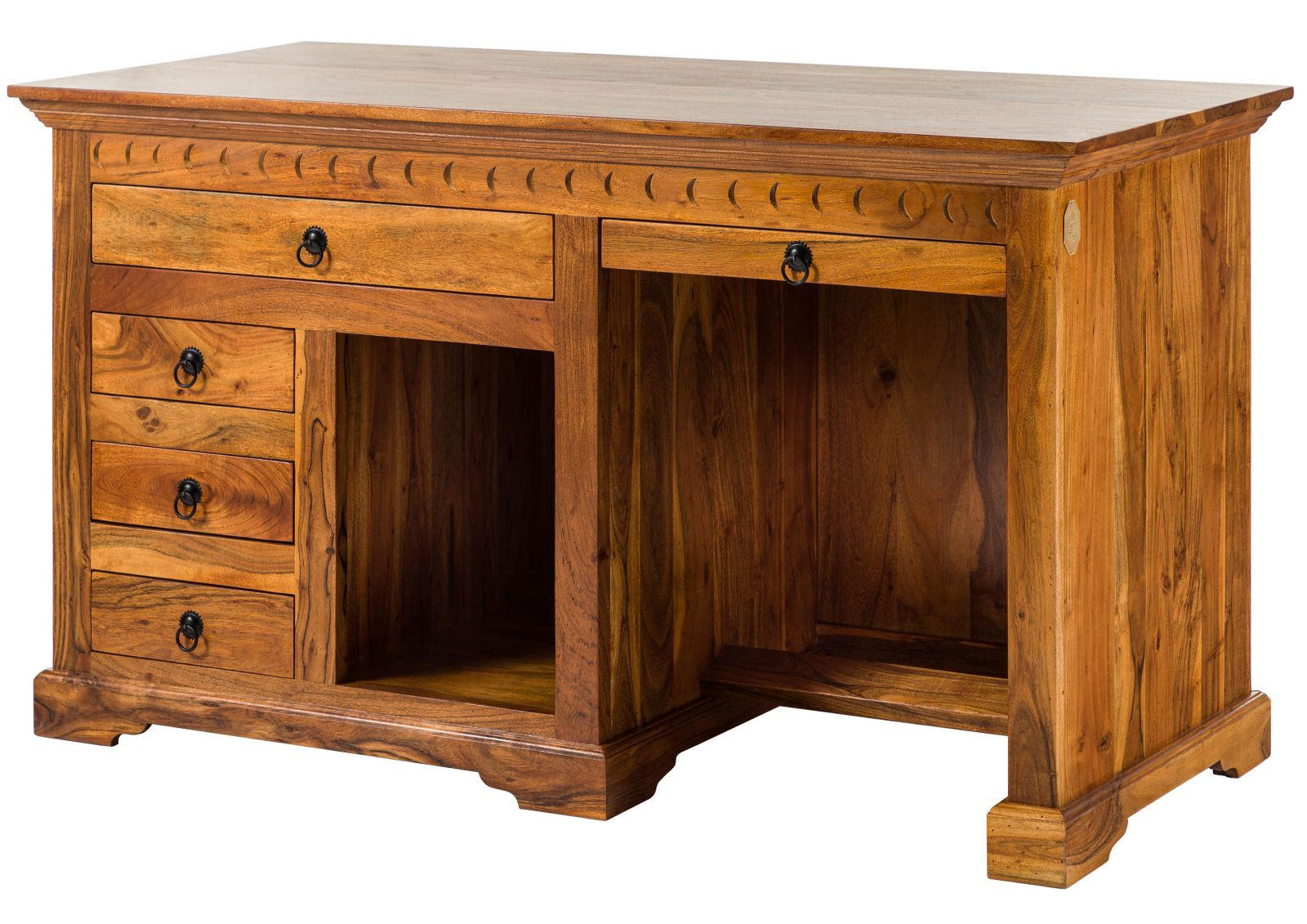 SCHREIBTISCH Akazie 140x64x80 honig lackiert OXFORD #0511 - Braun, Holz (64/140/80cm) - Massivmoebel24