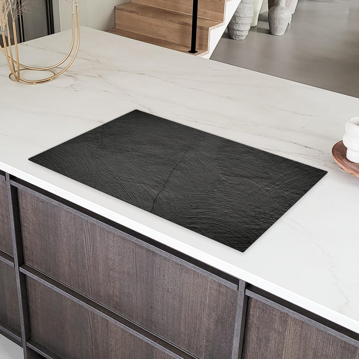 HERDABDECKPLATTE Beton - Schwarz - Industriell Ceranfeldabdeckung 90x52 cm - Anthrazit, Kunststoff (90/52/0.2cm) - MuchoWow