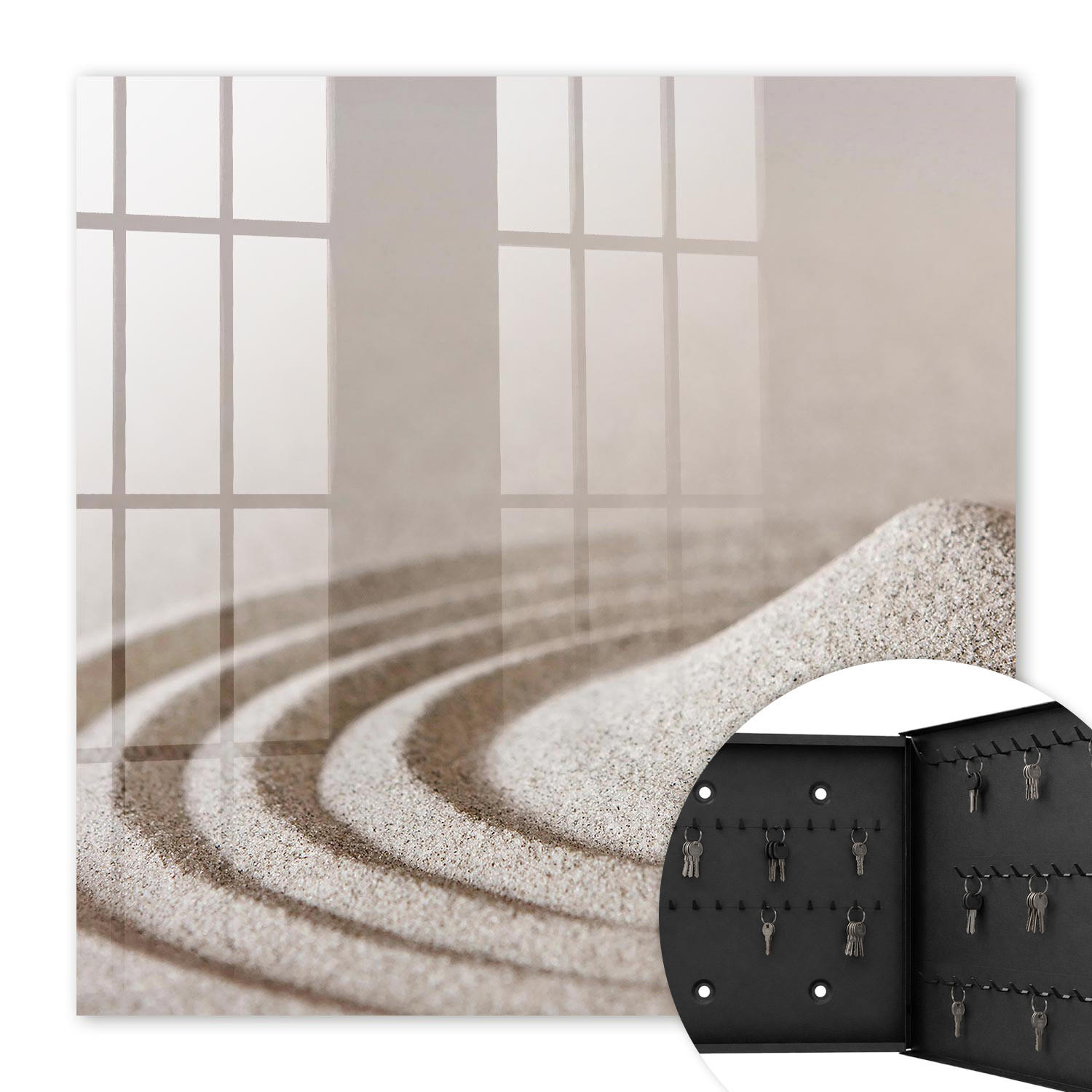 SCHLÜSSELBOX Schwarz 30x30 cm- Türöffnung nach rechts - Zen-Garten - Beige, Metall (30/30/5cm) - TULUP