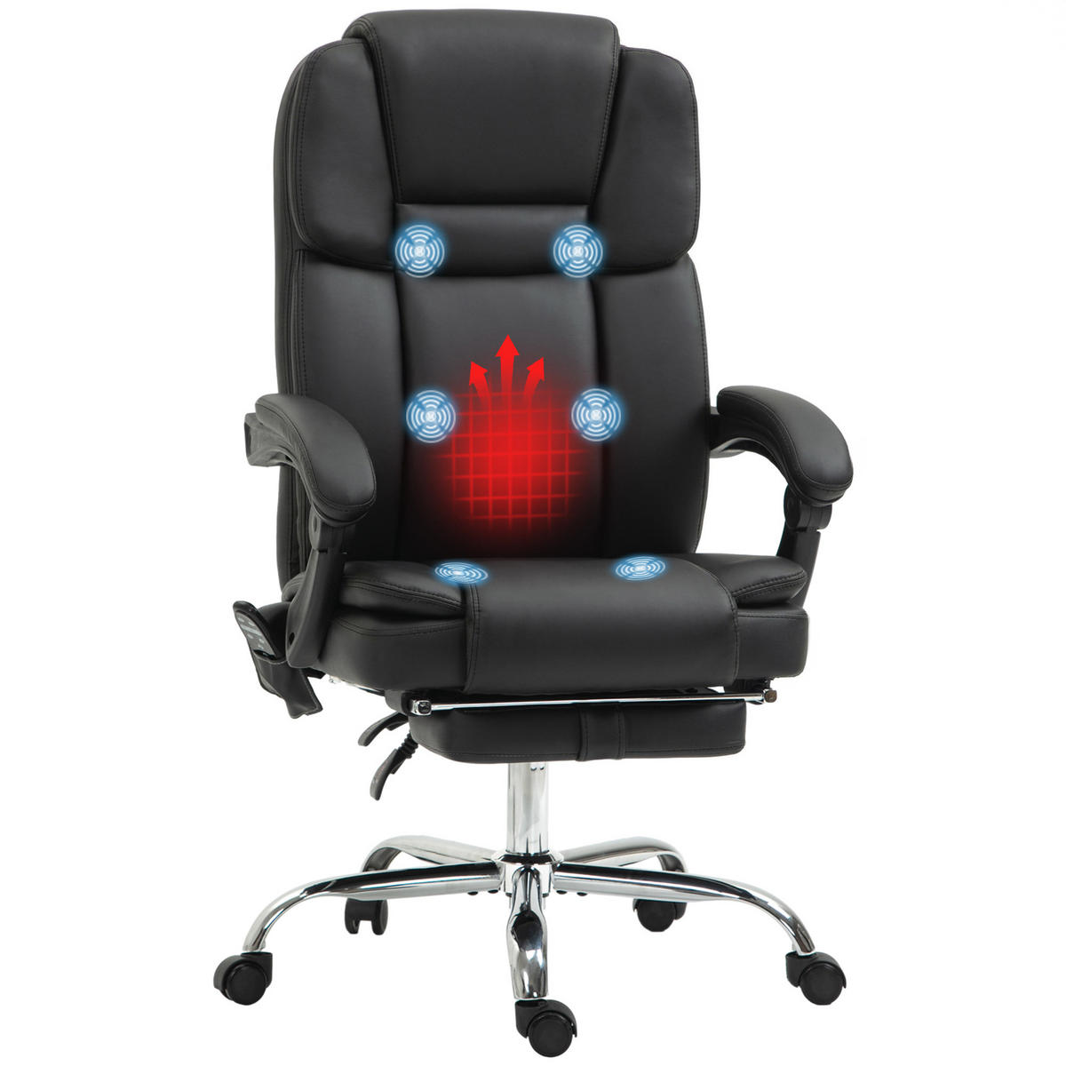 BÜROSTUHL DE-05209 Massage, Wärme & Fußstütze Schwarz - Schwarz, Metall (67/126/66cm) - ComfortXL