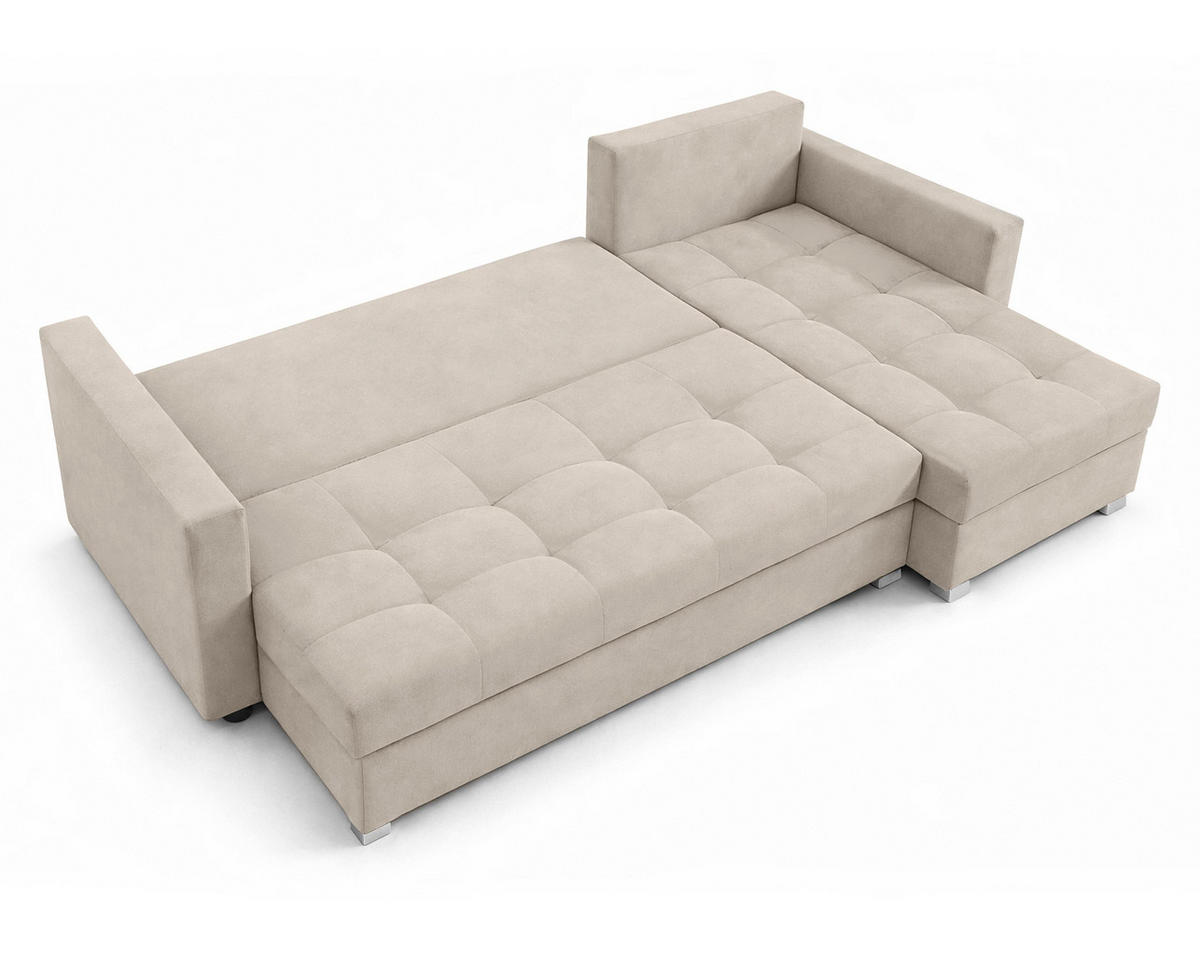 ECKSOFA Universelle L Form Elif Beige 220/140/85 cm stilvolle mit Schlaffunktion - Beige/Silberfarben, Kunststoff/Textil (220/140cm) - AX Living